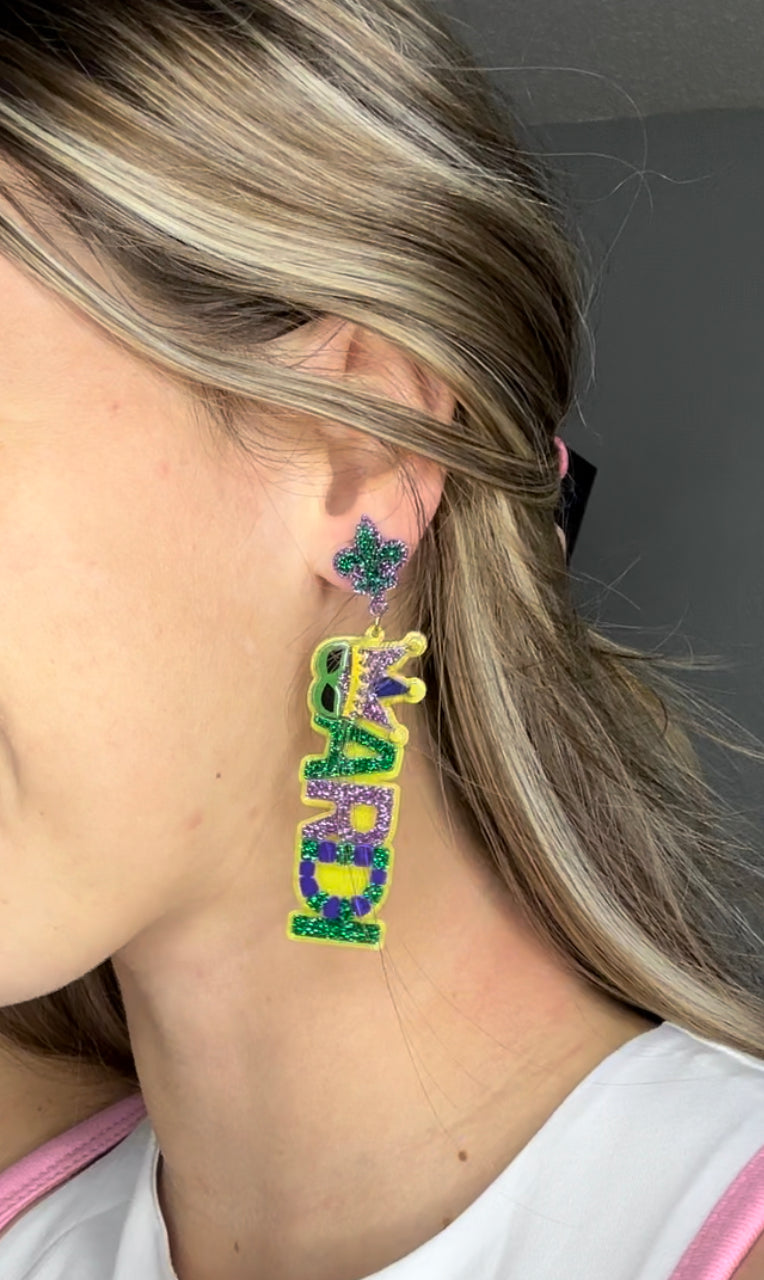 Mardi Gras Letter Earring