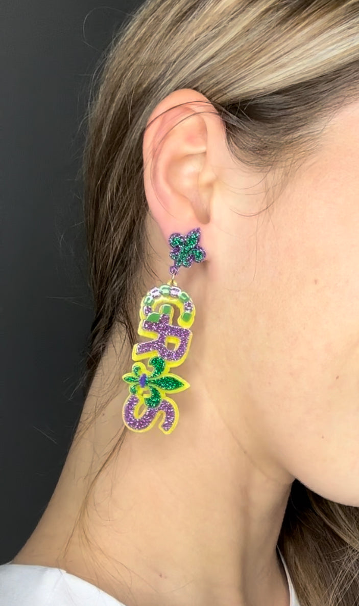 Mardi Gras Letter Earring