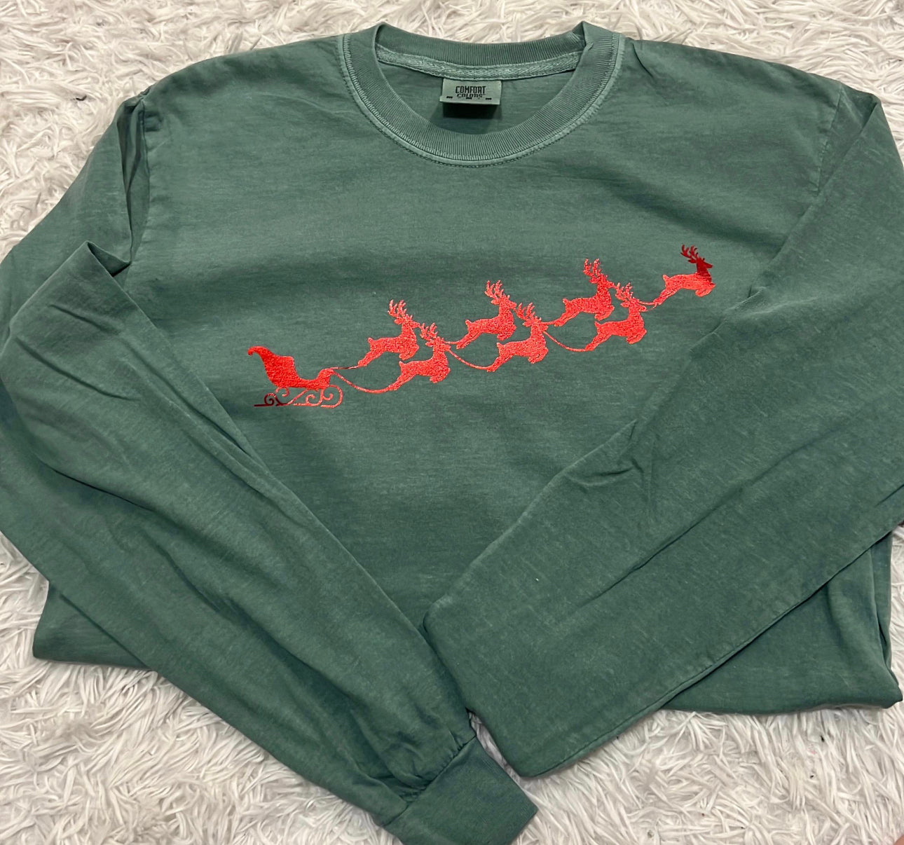 Reindeer and Santa Comfort Color Long Sleeve Tee