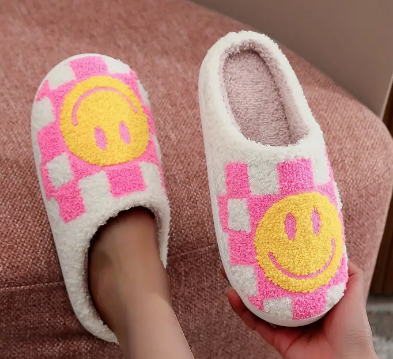 Checkered Smiley Slippers