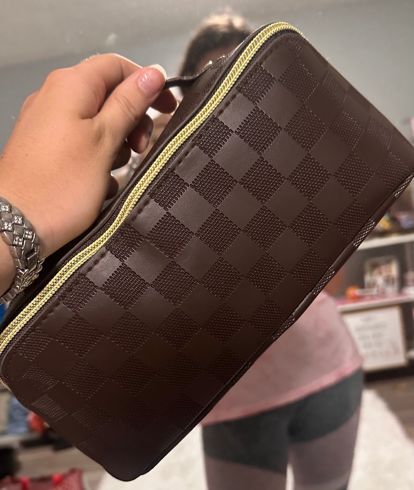 Checkered Makeup Bag